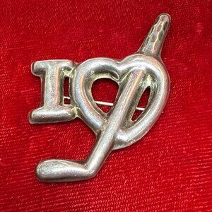Vintage Sterling Silver Mexico I Love Golf Brooch Heart w/ Golf Club Pin